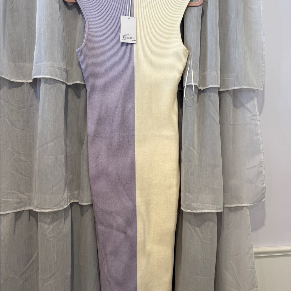 Lucy Paris Lavender and Cream Midi Ribbed Sweater dress